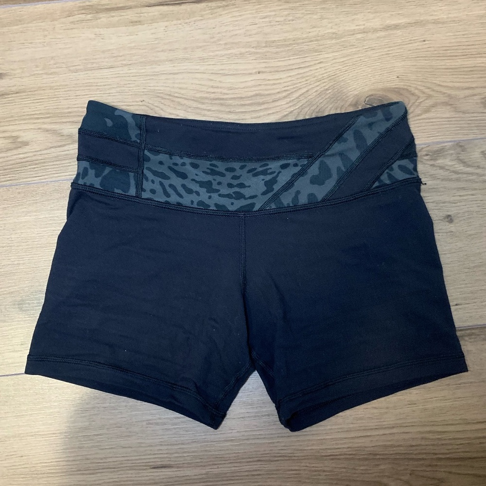 black lululemon shorts w detailing